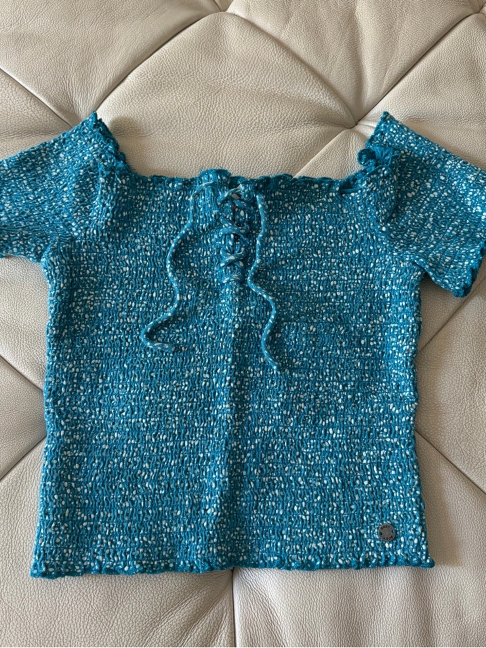 Roxy Teal Smocked Lace-Top